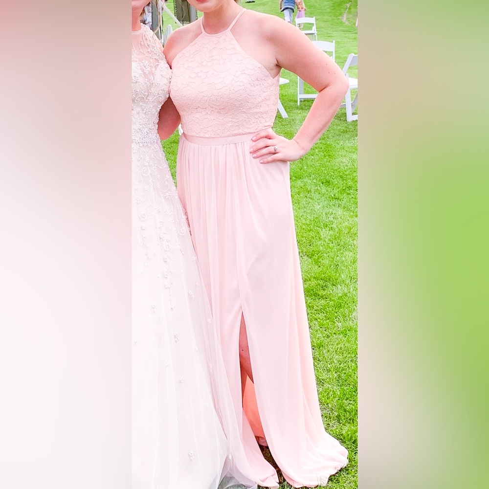 David's Bridal Soft Pink Lace Bridesmaid Dress